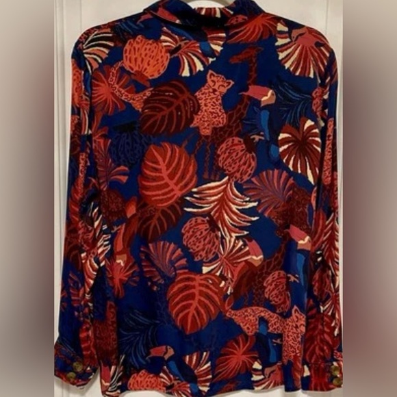 Farm Rio Tropical Botanical Animal‎ Boho Blouse Resort Top Size Medium Button Up - Picture 2 of 11